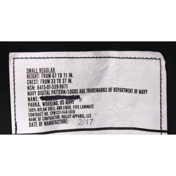 US Navy Parka Working Digital Camo Blue Waterproof Hooded Jacket Sz S - Picture 9 of 9